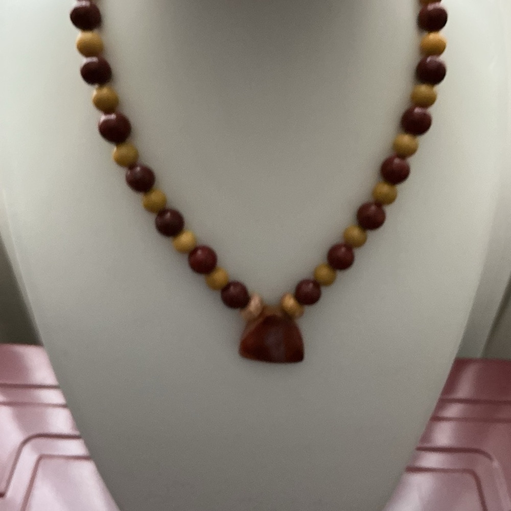 Jasper and Mustard Jasper Genuine Silver Tone Necklace